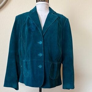 Bernardo Women's blue leather Blazer with pockets. Button down. 1X